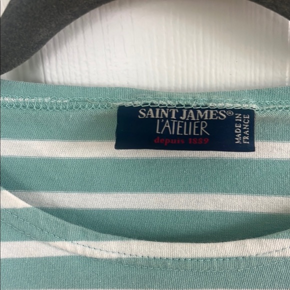 Saint James Green and White Striped Long Sleeve Shirt - Picture 6 of 16
